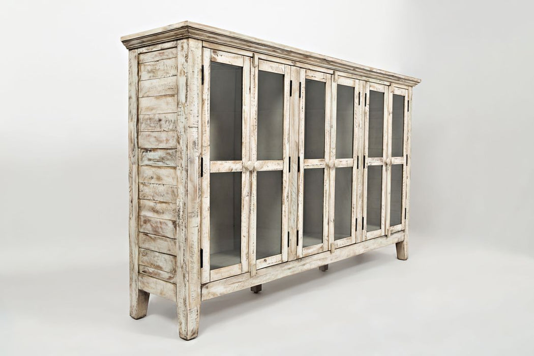 Jofran Rustic Shores 70" Coastal Distressed Acacia Six-Door Accent Cabinet in Scrimshaw Cream - Holmwood's Furniture & Design Center (Somersworth, NH)