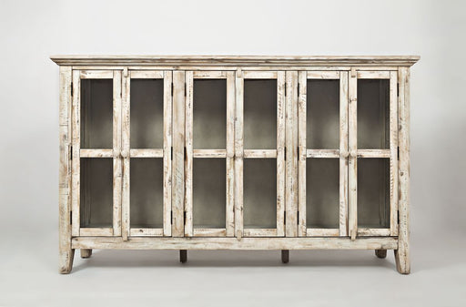 Jofran Rustic Shores 70" Coastal Distressed Acacia Six-Door Accent Cabinet in Scrimshaw Cream image