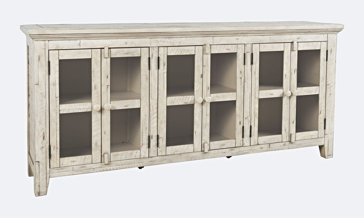 Jofran Rustic Shores 70" Coastal Distressed Acacia Six-Door Sideboard Cabinet in Scrimshaw Cream - Holmwood's Furniture & Design Center (Somersworth, NH)