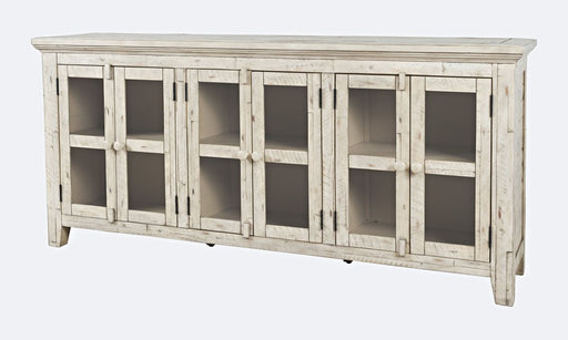 Jofran Rustic Shores 70" Coastal Distressed Acacia Six-Door Sideboard Cabinet in Scrimshaw Cream - Holmwood's Furniture & Design Center (Somersworth, NH)