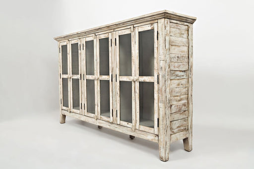 Jofran Rustic Shores 70" Coastal Distressed Acacia Six-Door Accent Cabinet in Scrimshaw Cream - Holmwood's Furniture & Design Center (Somersworth, NH)