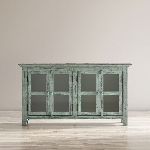 Jofran Rustic Shores 54" Coastal Distressed Acacia Four-Door Credenza Cabinet in Surfside Blue image