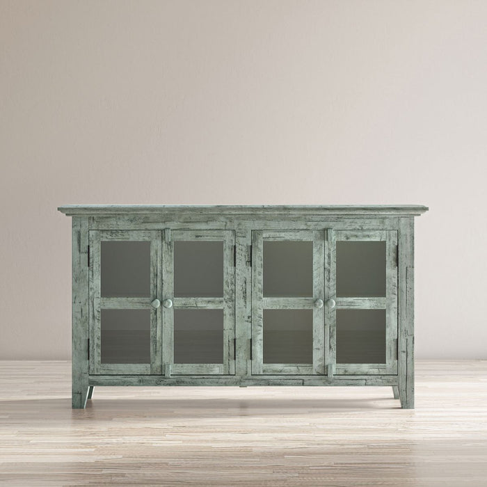 Jofran Rustic Shores 54" Coastal Distressed Acacia Four-Door Credenza Cabinet in Surfside Blue image