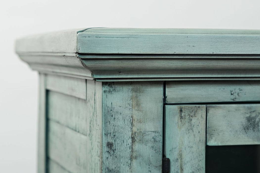 Jofran Rustic Shores 70" Coastal Distressed Acacia Six-Door Accent Cabinet in Surfside Blue - Holmwood's Furniture & Design Center (Somersworth, NH)
