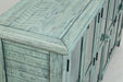 Jofran Rustic Shores 70" Coastal Distressed Acacia Six-Door Accent Cabinet in Surfside Blue - Holmwood's Furniture & Design Center (Somersworth, NH)