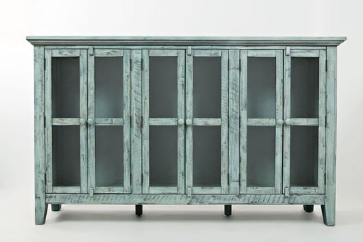 Jofran Rustic Shores 70" Coastal Distressed Acacia Six-Door Accent Cabinet in Surfside Blue image