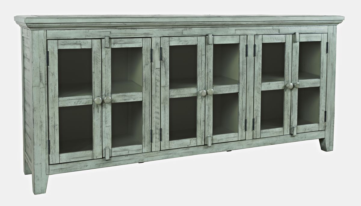 Jofran Rustic Shores 70" Coastal Distressed Acacia Six-Door Sideboard Cabinet in Surfside Blue - Holmwood's Furniture & Design Center (Somersworth, NH)