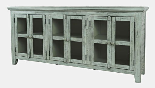 Jofran Rustic Shores 70" Coastal Distressed Acacia Six-Door Accent Cabinet in Surfside Blue - Holmwood's Furniture & Design Center (Somersworth, NH)