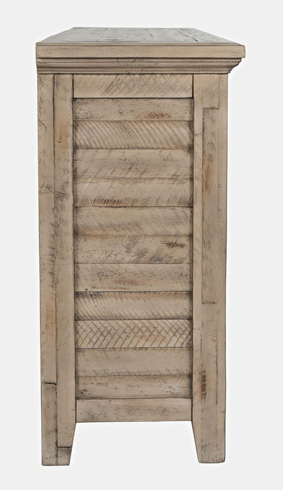 Jofran Rustic Shores 54" Coastal Distressed Acacia Four-Door Credenza Cabinet in Watch Hill Brown-Grey - Holmwood's Furniture & Design Center (Somersworth, NH)