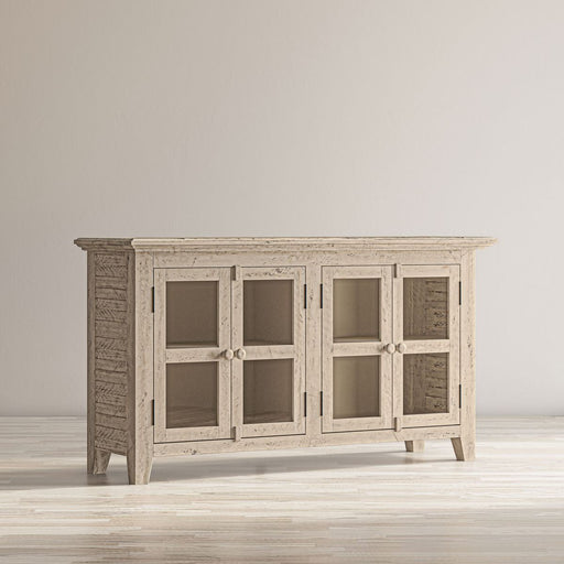 Jofran Rustic Shores 54" Coastal Distressed Acacia Four-Door Credenza Cabinet in Watch Hill Brown-Grey - Holmwood's Furniture & Design Center (Somersworth, NH)