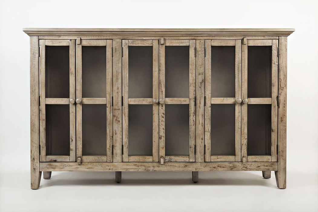 Jofran Rustic Shores 70" Coastal Distressed Acacia Six-Door Accent Cabinet in Watch Hill Brown-Grey image