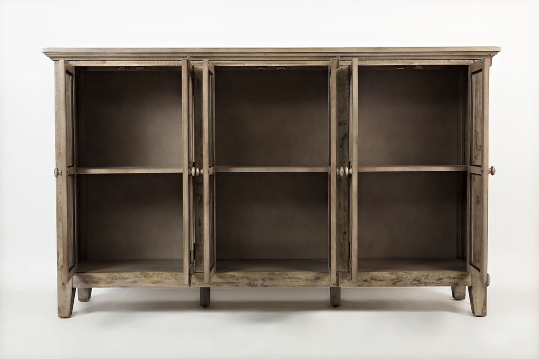 Jofran Rustic Shores 70" Coastal Distressed Acacia Six-Door Accent Cabinet in Watch Hill Brown-Grey - Holmwood's Furniture & Design Center (Somersworth, NH)