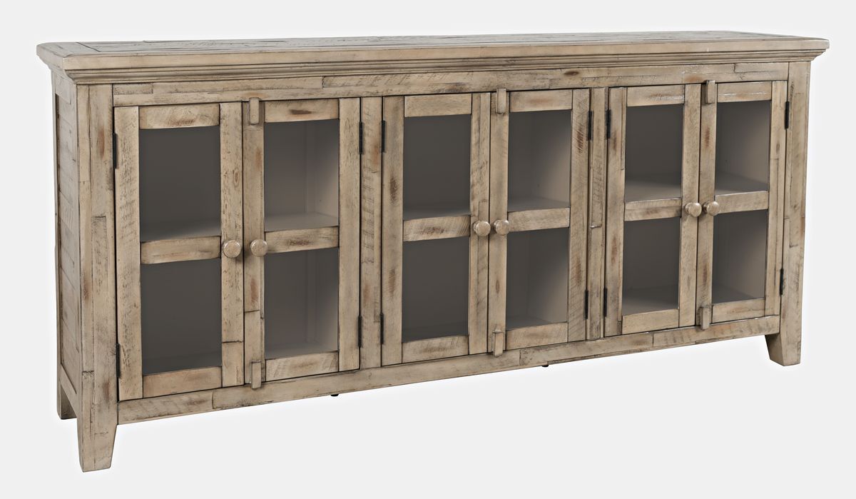 Jofran Rustic Shores 70" Coastal Distressed Acacia Six-Door Sideboard Cabinet in Watch Hill Brown-Grey - Holmwood's Furniture & Design Center (Somersworth, NH)