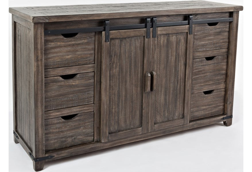 Jofran Madison County 60" Barn Door Server in Barnwood - Holmwood's Furniture & Design Center (Somersworth, NH)