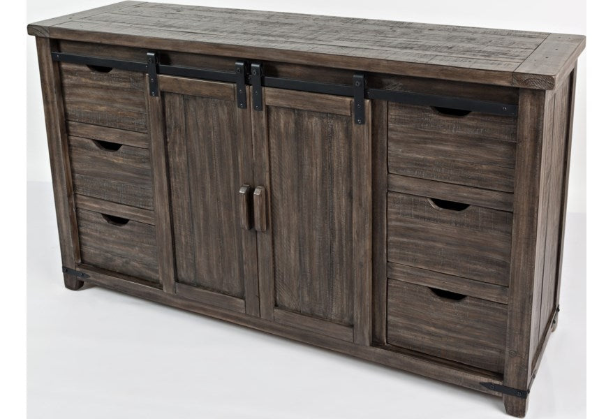 Jofran Madison County 60" Barn Door Server in Barnwood - Holmwood's Furniture & Design Center (Somersworth, NH)