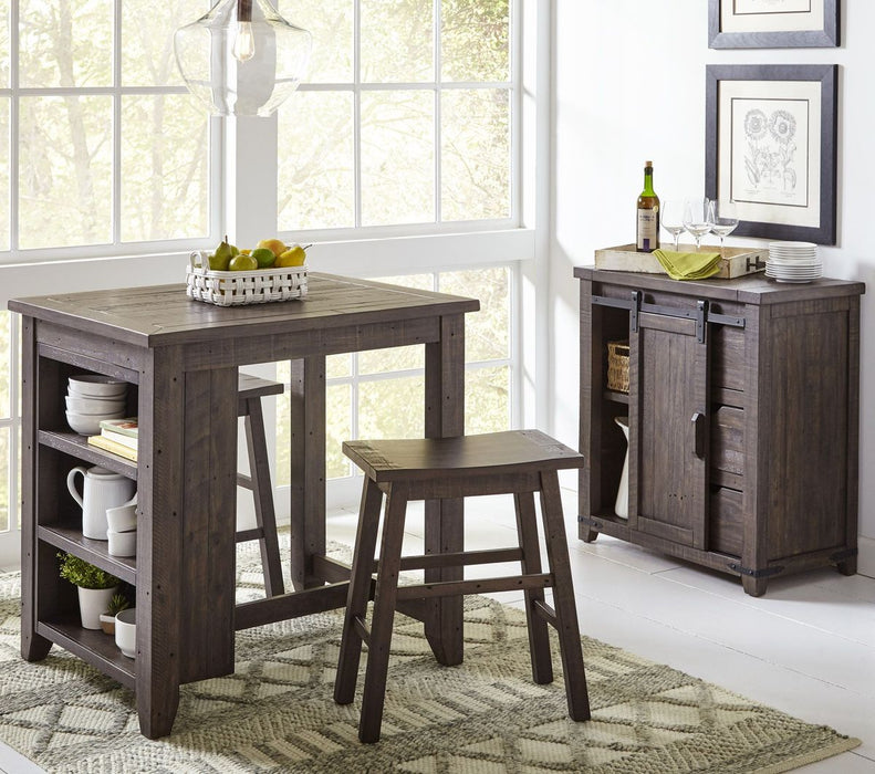 Jofran Madison County Rustic Reclaimed Pine Farmhouse 3 Piece Counter Height Dining Set in Barnwood Brown - Holmwood's Furniture & Design Center (Somersworth, NH)
