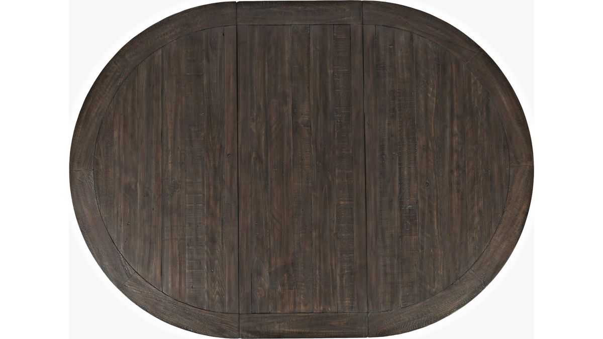 Jofran Madison County Round to Oval Dining Table in Barnwood - Holmwood's Furniture & Design Center (Somersworth, NH)