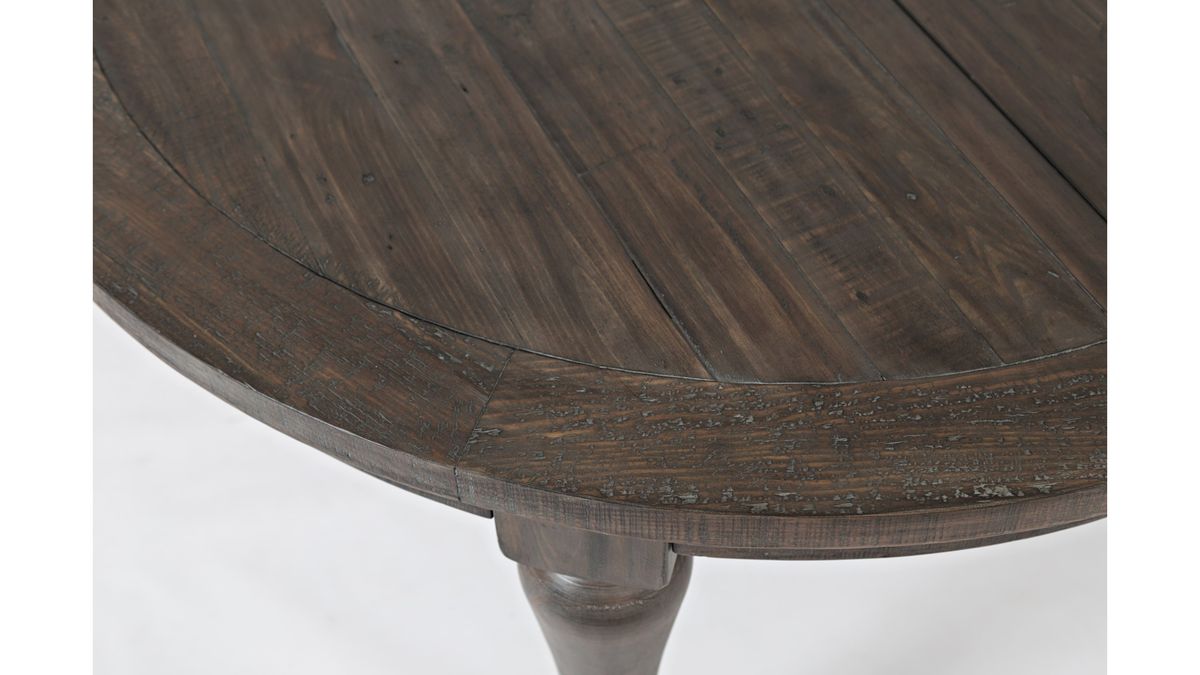 Jofran Madison County Round to Oval Dining Table in Barnwood - Holmwood's Furniture & Design Center (Somersworth, NH)