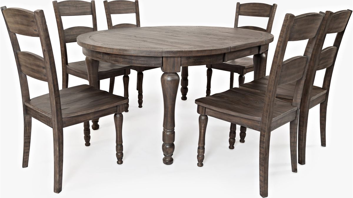Jofran Madison County Round to Oval Dining Table in Barnwood - Holmwood's Furniture & Design Center (Somersworth, NH)