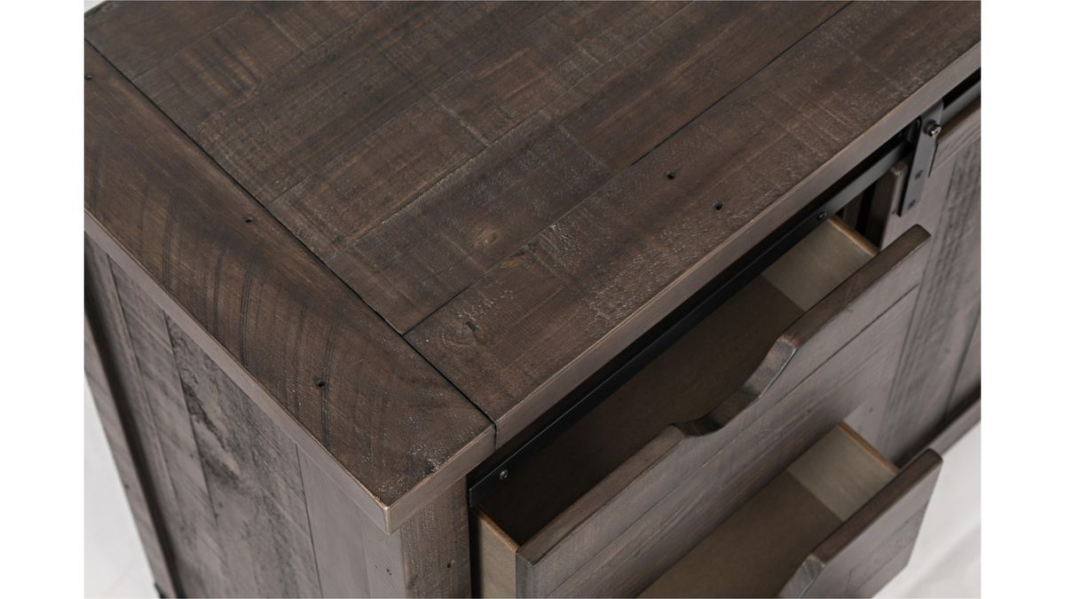 Jofran Madison County 70" Barn Door Server in Barnwood - Holmwood's Furniture & Design Center (Somersworth, NH)