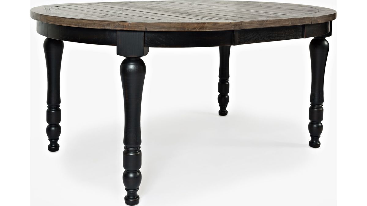 Jofran Madison County Round to Oval Dining Table in Vintage Black - Holmwood's Furniture & Design Center (Somersworth, NH)