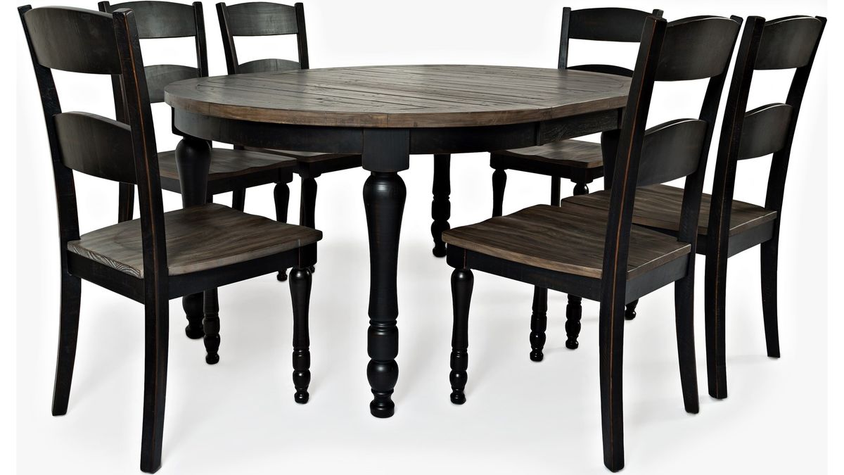 Jofran Madison County Round to Oval Dining Table in Vintage Black - Holmwood's Furniture & Design Center (Somersworth, NH)