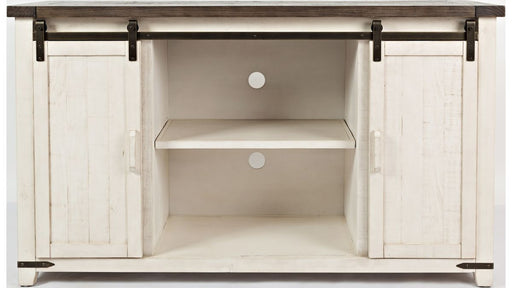 Jofran Madison County 60" Barn Door Server in Vintage White - Holmwood's Furniture & Design Center (Somersworth, NH)