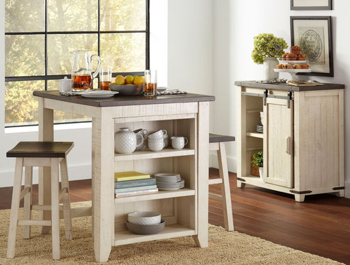 Jofran Madison County Rustic Reclaimed Pine Farmhouse 3 Piece Counter Height Dining Set in Vintage White - Holmwood's Furniture & Design Center (Somersworth, NH)