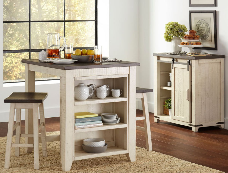 Jofran Madison County Rustic Reclaimed Pine Farmhouse 3 Piece Counter Height Dining Set in Vintage White - Holmwood's Furniture & Design Center (Somersworth, NH)