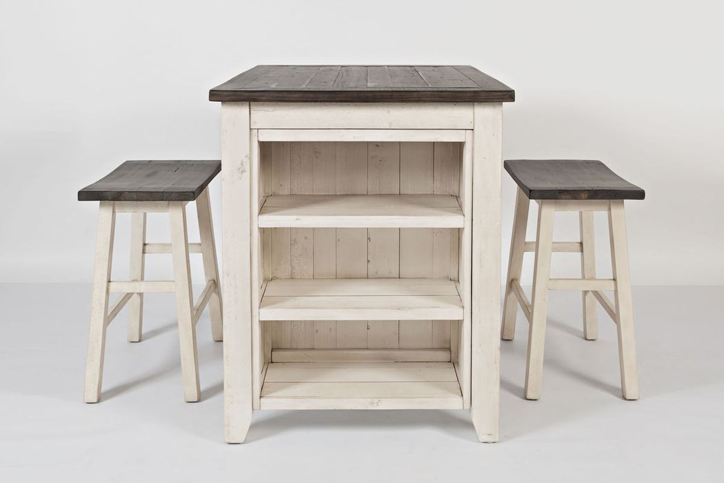 Jofran Madison County Rustic Reclaimed Pine Farmhouse 3 Piece Counter Height Dining Set in Vintage White image