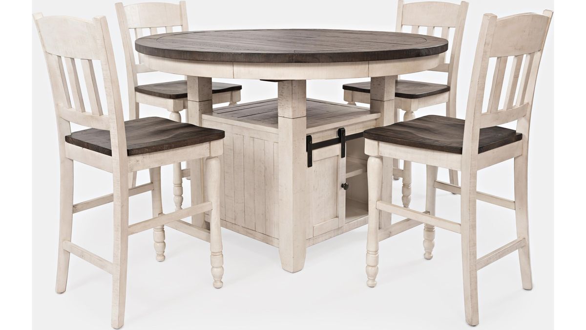 Jofran Madison County High/Low Round Dining Table in Vintage White - Holmwood's Furniture & Design Center (Somersworth, NH)