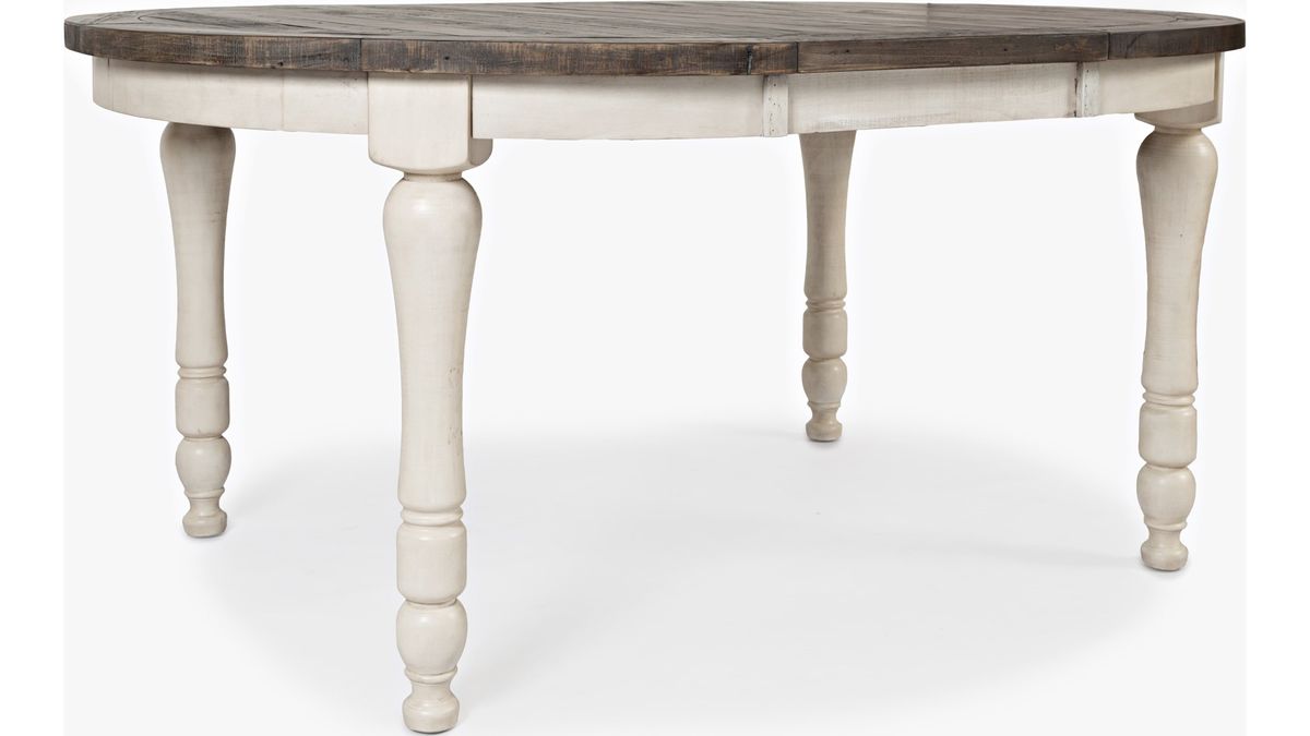 Jofran Madison County Round to Oval Dining Table in Vintage White - Holmwood's Furniture & Design Center (Somersworth, NH)