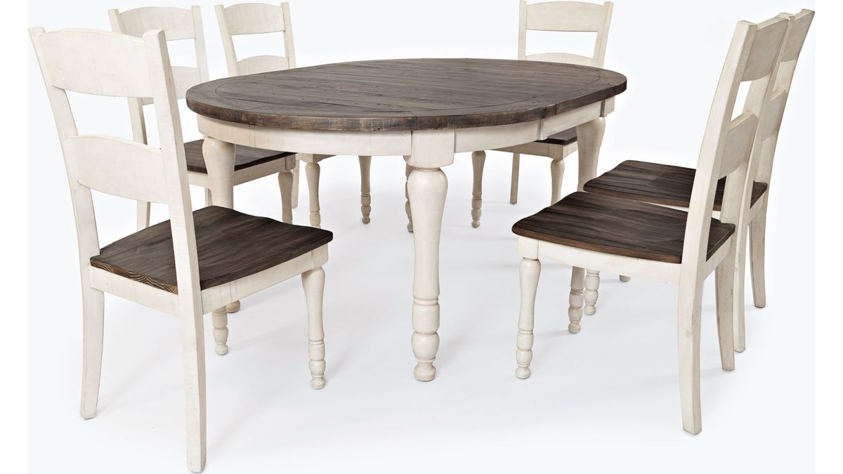 Jofran Madison County Round to Oval Dining Table in Vintage White - Holmwood's Furniture & Design Center (Somersworth, NH)