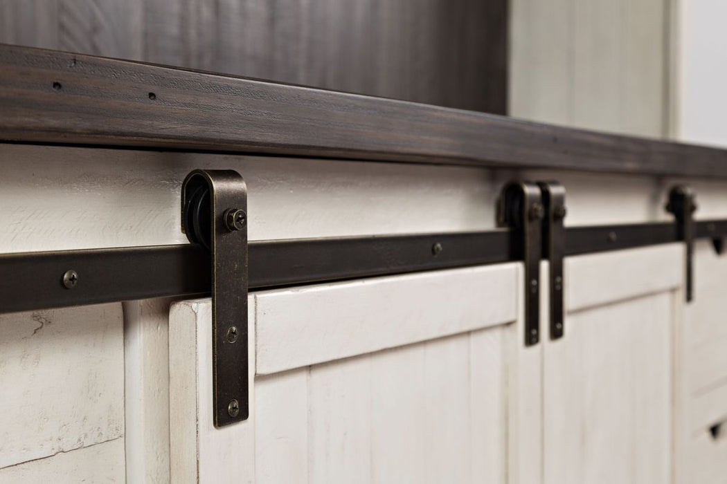 Jofran Madison County Rustic Reclaimed Pine Farmhouse 70" Barn Door Server in Vintage White - Holmwood's Furniture & Design Center (Somersworth, NH)
