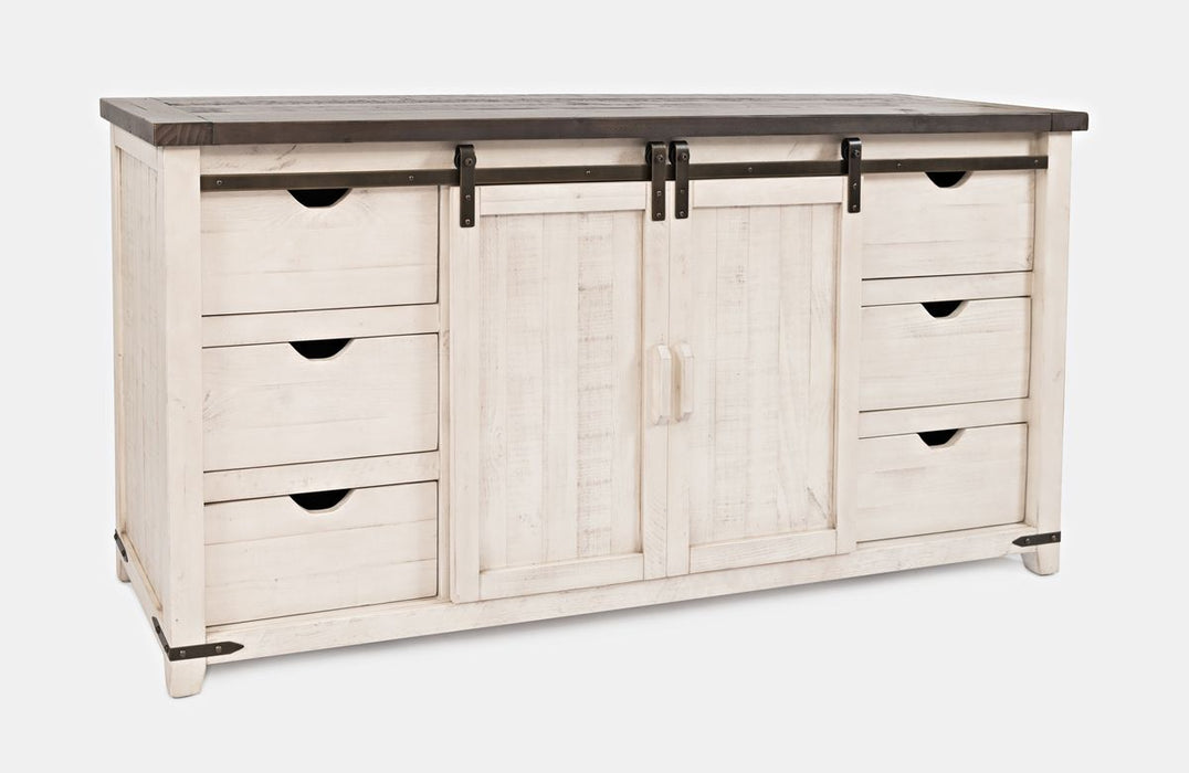 Jofran Madison County Rustic Reclaimed Pine Farmhouse 70" Barn Door Server in Vintage White - Holmwood's Furniture & Design Center (Somersworth, NH)