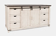Jofran Madison County Rustic Reclaimed Pine Farmhouse 70" Barn Door Server in Vintage White - Holmwood's Furniture & Design Center (Somersworth, NH)