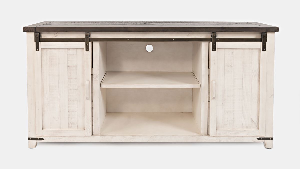 Jofran Madison County Rustic Reclaimed Pine Farmhouse 70" Barn Door Server in Vintage White - Holmwood's Furniture & Design Center (Somersworth, NH)