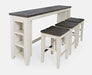 Jofran Madison County Rustic Reclaimed Pine Farmhouse Four Piece Sofa Table Set with Barstools in Vintage White - Holmwood's Furniture & Design Center (Somersworth, NH)