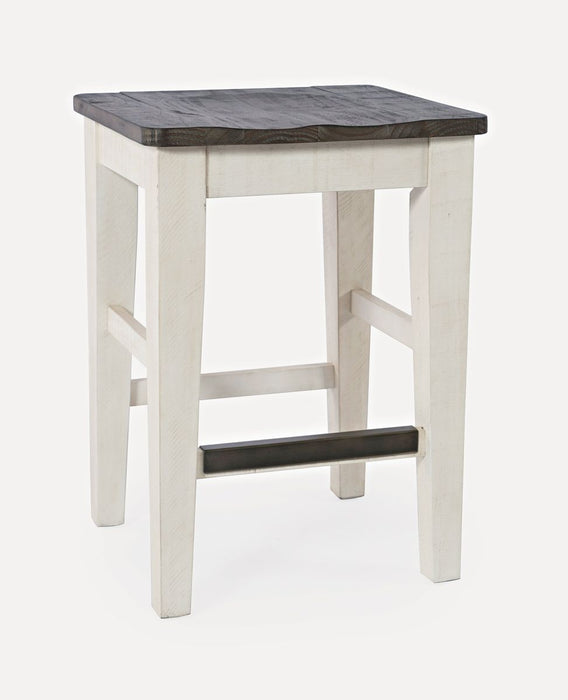 Jofran Madison County Rustic Reclaimed Pine Farmhouse Four Piece Sofa Table Set with Barstools in Vintage White - Holmwood's Furniture & Design Center (Somersworth, NH)