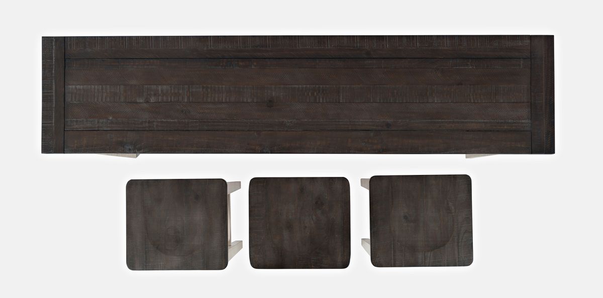 Jofran Madison County Rustic Reclaimed Pine Farmhouse Four Piece Sofa Table Set with Barstools in Vintage White - Holmwood's Furniture & Design Center (Somersworth, NH)