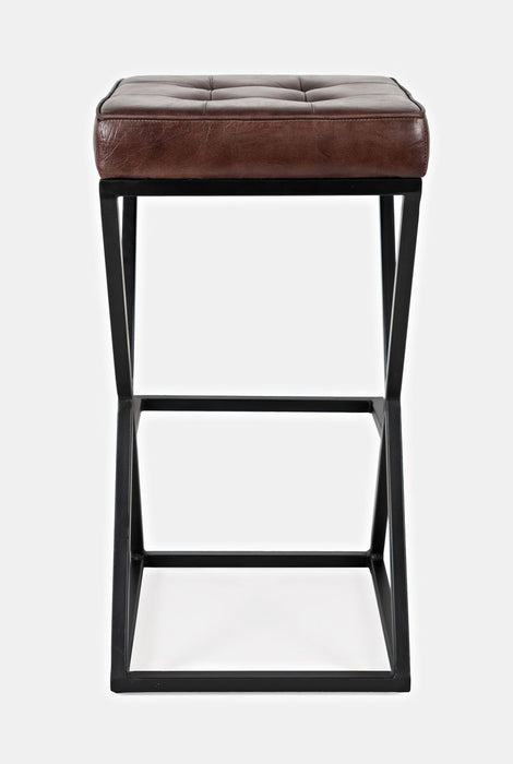 Jofran Brooks Distressed Modern Leather Backless Stool in Dark Sienna - Holmwood's Furniture & Design Center (Somersworth, NH)