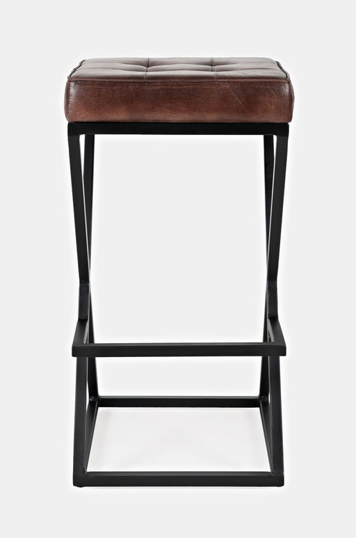 Jofran Brooks Distressed Modern Leather Backless Stool in Dark Sienna image