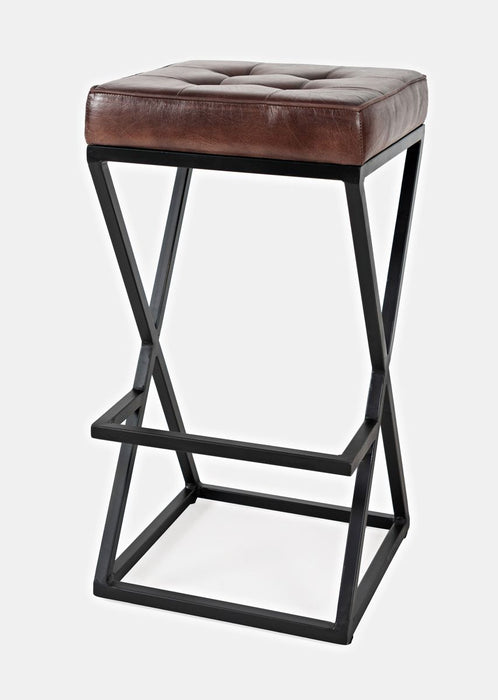 Jofran Brooks Distressed Modern Leather Backless Stool in Dark Sienna - Holmwood's Furniture & Design Center (Somersworth, NH)