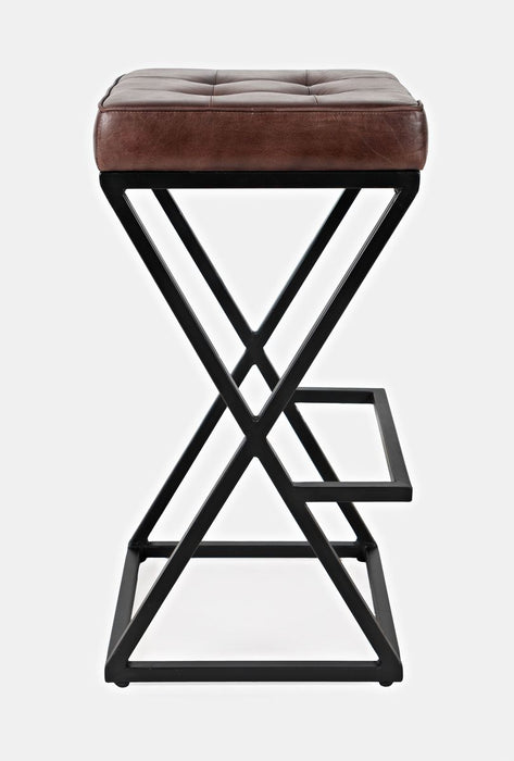 Jofran Brooks Distressed Modern Leather Backless Stool in Dark Sienna - Holmwood's Furniture & Design Center (Somersworth, NH)