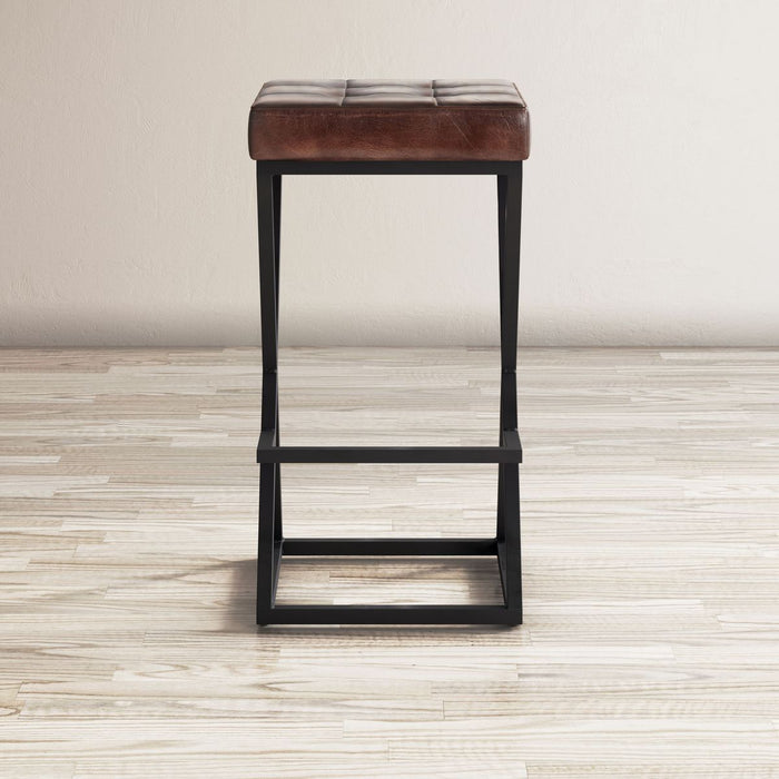 Jofran Brooks Distressed Modern Leather Backless Stool in Dark Sienna - Holmwood's Furniture & Design Center (Somersworth, NH)