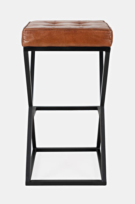 Jofran Brooks Distressed Modern Leather Backless Stool in Saddle - Holmwood's Furniture & Design Center (Somersworth, NH)