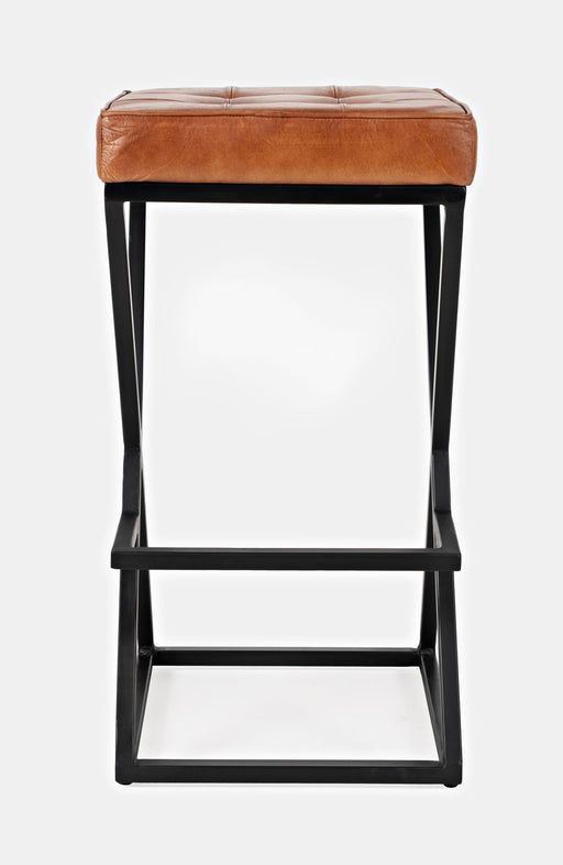 Jofran Brooks Distressed Modern Leather Backless Stool in Saddle image