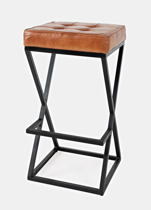 Jofran Brooks Distressed Modern Leather Backless Stool in Saddle - Holmwood's Furniture & Design Center (Somersworth, NH)