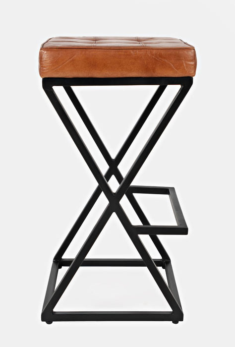 Jofran Brooks Distressed Modern Leather Backless Stool in Saddle - Holmwood's Furniture & Design Center (Somersworth, NH)