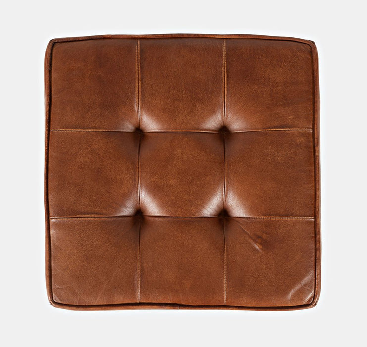 Jofran Brooks Distressed Modern Leather Backless Stool in Saddle - Holmwood's Furniture & Design Center (Somersworth, NH)